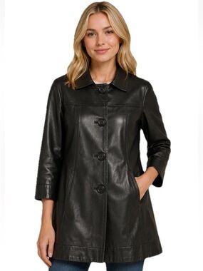 Inc International Concepts Black Leather Jacket Petite Classic City Size Small